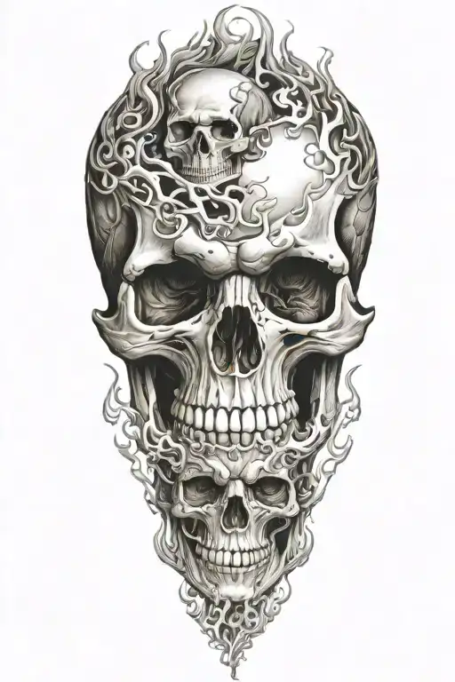 skulls and flames tattoo design idea
