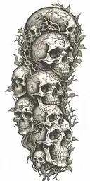 skulls surround by tree roots  tattoo design idea