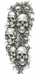 skulls surround by tree roots  tattoo design idea