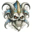 jester skull tattoo design idea