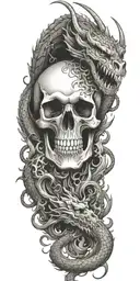 skull and dragon breathing fire tattoo design idea