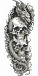 skull and dragon breathing fire tattoo design idea