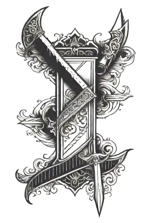 a dagger with a ruler as its blade tattoo design idea