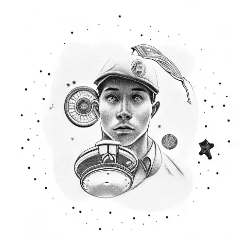 young man with stars and a wheel of fortune tattoo design idea