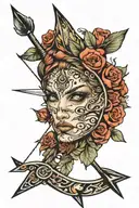 bow and arrow piercing eyes surrounded tattoo design idea