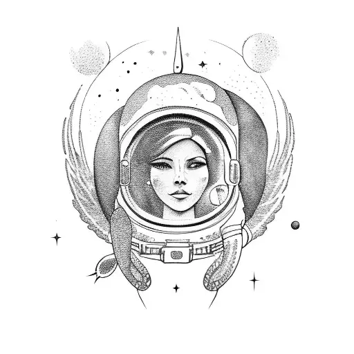 astronaut catching moon angel tattoo design idea