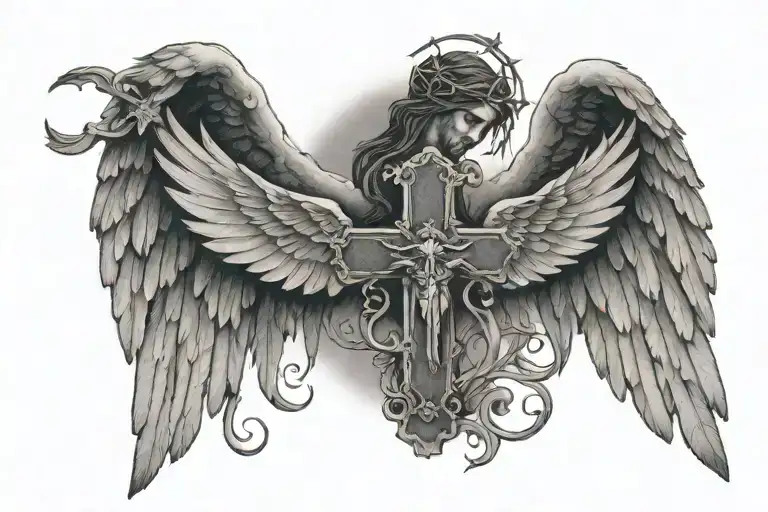 wings with Jesus cross in the middle of the wings  tattoo design idea