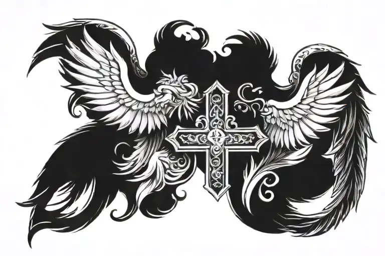 angel wings with cross in the middle  tattoo design idea