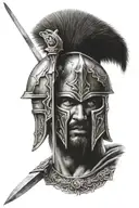 spartan warrior wielding his sword piercing eyes tattoo design idea