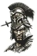 spartan warrior wielding his sword piercing eyes tattoo design idea