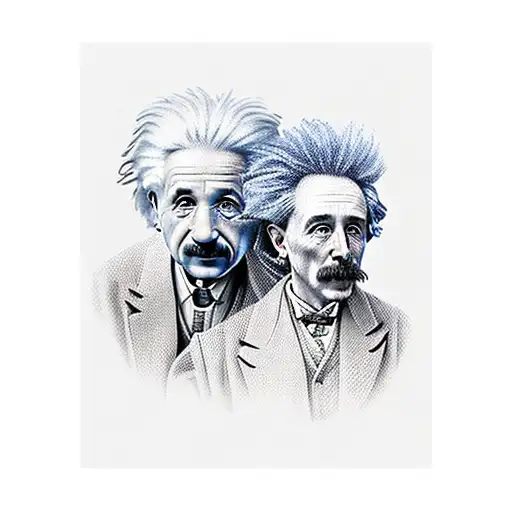 albert einstein e tesla em um fechamento de braço  tattoo design idea