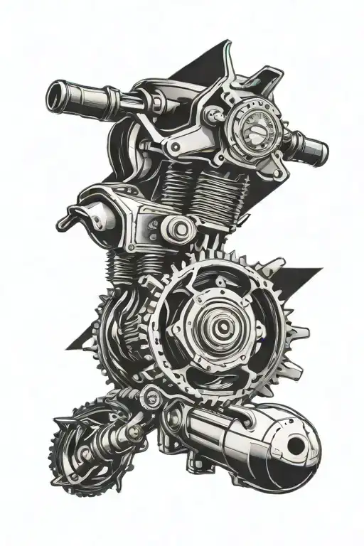 Nikon camera, ktm dirt bike, race car, harley davidson, rotary, chain and sprockets  tattoo design idea