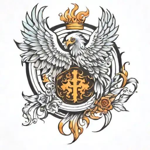 phoenix and cross incorporated tattoo design idea
