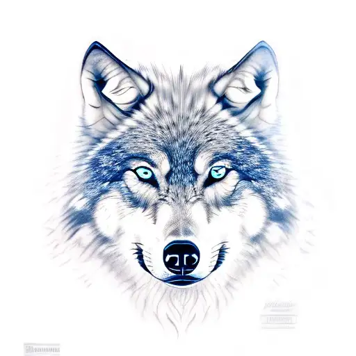 wolf with blue eyes and a cross in the left one  tattoo design idea