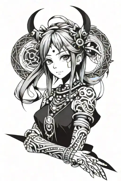 detailed cute anime girl dressed tattoo design idea