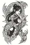 detailed anime girl with black eyes  tattoo design idea