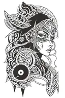 detailed anime girl with black eyes  tattoo design idea