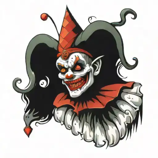 ancient court jester clown, scary tattoo design idea