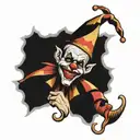 ancient court jester clown, scary tattoo design idea