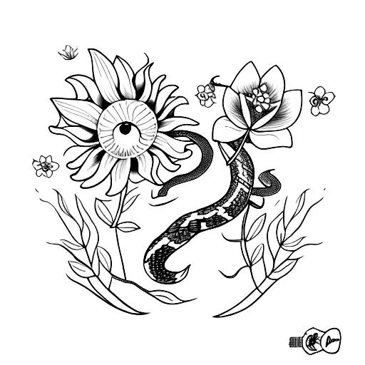 snake , dragon flies, butterflies, sun flowers, cherry blossoms, water Lillie's  tattoo design idea
