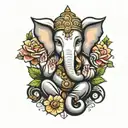 Ganesha representing freedom, family,love and god for a sleeve arm tattoo in colors with flowers  tattoo design idea