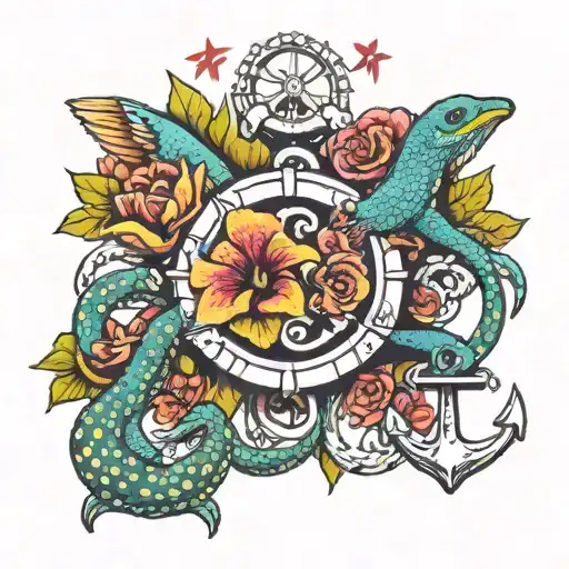 family gecko paw print birds anchor brest cancer ribben tattoo design idea
