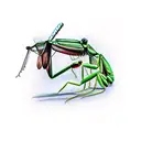 Crow eating a praying mantis tattoo design idea