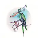 Crow eating a praying mantis tattoo design idea