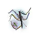 Crow eating a praying mantis tattoo design idea