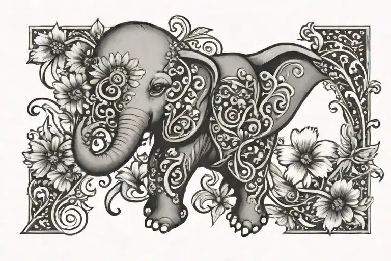 dumbo daisies and sweet peas with paisley pattern incorporating elements tattoo design idea