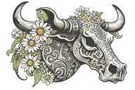 cow skull with daisies and paisley pattern intertwined tattoo design idea