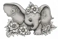 cute disney dumbo with daisies and sweet peas with paisley pattern tattoo design idea