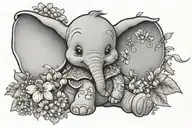 cute disney dumbo with daisies and sweet peas with paisley pattern tattoo design idea
