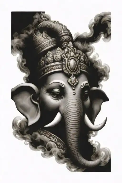 ganesh face in smoke tattoo design idea