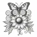 daisy with butterfly and semicolon incorporated within tattoo design idea
