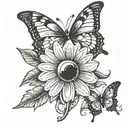 daisy with butterfly and semicolon incorporated within tattoo design idea