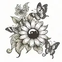 daisy with butterfly and semicolon incorporated within tattoo design idea
