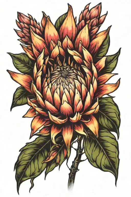 strength body mind fulfilment protea flower transforming tattoo design idea