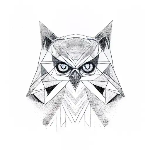 A geometric representation of a cat and an owl combined tattoo design idea