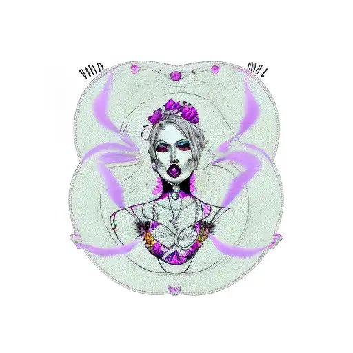 alternative female with purple irises wearing a corset cleavage heavily tattooed guaged ears lip piercing tattoo design idea