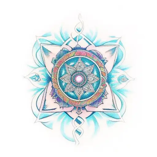 An intricate mandala design incorporating elements of magic, spirituality, and music tattoo design idea