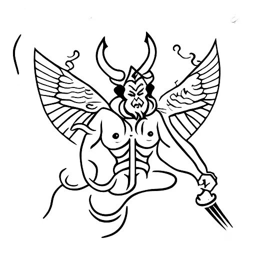 full body devil with pitchfork  tattoo design idea