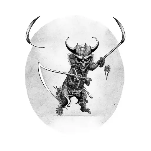 full body devil with pitchfork  tattoo design idea