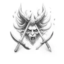 full body devil with pitchfork  tattoo design idea