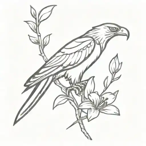 Lily, eagle, spear and bear connected. In black,. A simple tattoo, small and discreet. Connect all ingredients tattoo design idea