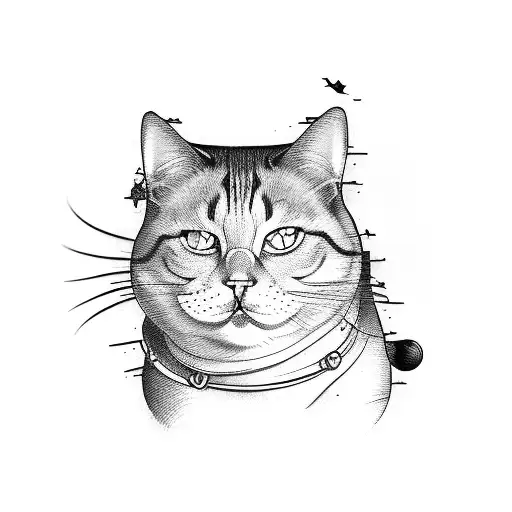 fat cat and fire tattoo design idea