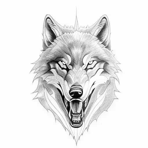 Fenrir, the giant wolf, in a sketch style tattoo design idea