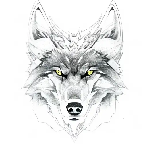 Fenrir, the giant wolf, in a sketch style tattoo design idea