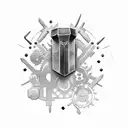 Thor's hammer Mjolnir surrounded by gears tattoo design idea