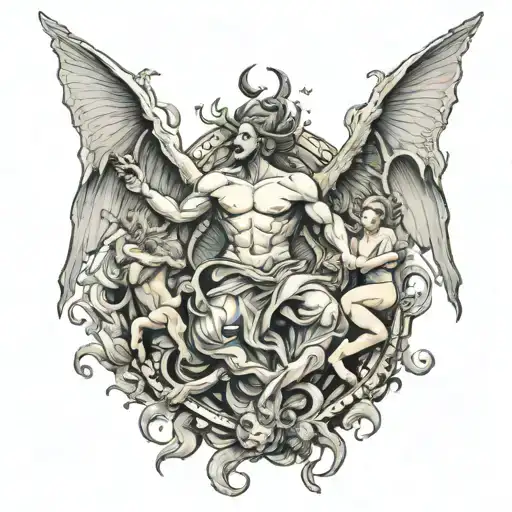 “Fall of the Rebel Angels”, “The Battle of the Angels”, “Mouth of Hell”. combine everything tattoo design idea